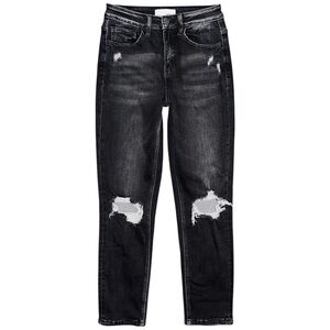 Vervet Remi Black Distressed High Rise Mom Jeans Stretch Relaxed Slouchy Fit 25